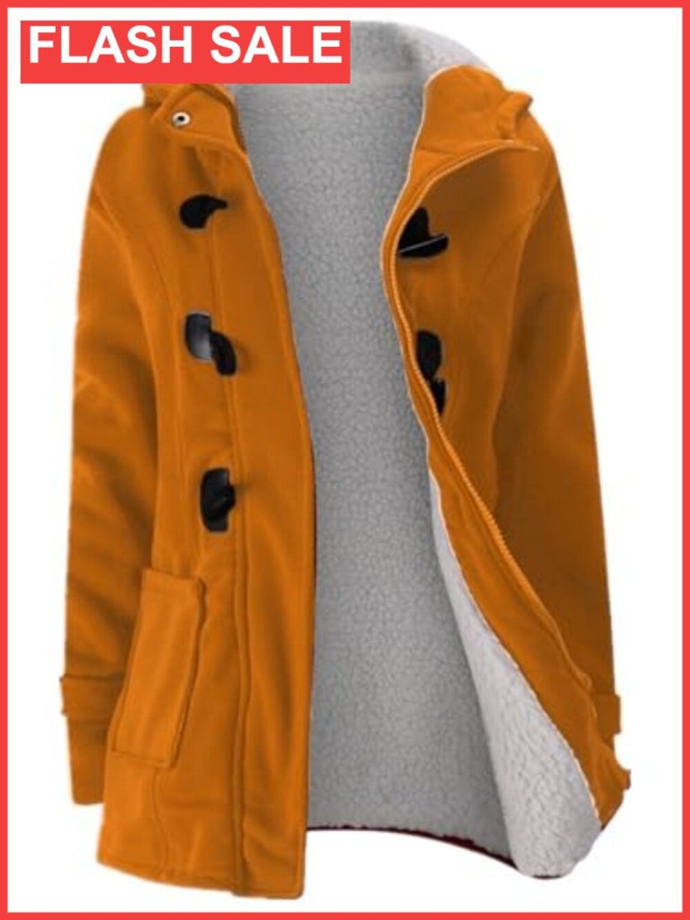 Womens Hooded Fleece Thicken Winter Coat Horn Button Pea Jacket Warm